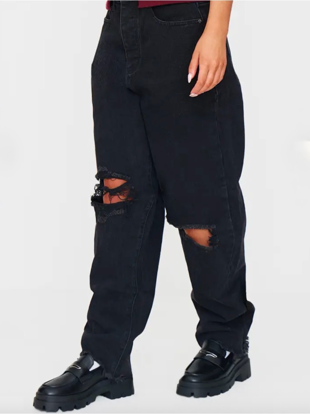Pretty Little Thing Washed Black Extreme Ripped Boyfriend Jeans